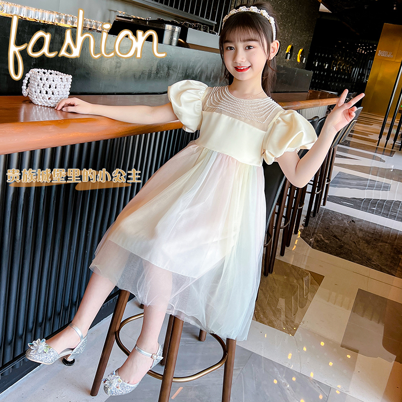 enk女童连衣裙夏装新款洋气儿童夏季公主裙大童装网红女孩纱裙子视频