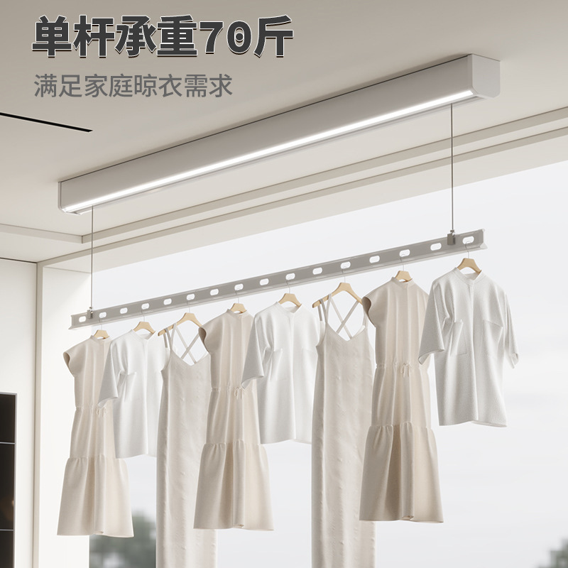 可明装 多尺寸可选 嵌入隐藏电动晾衣架智能升降晾衣机免费上门安装 2.4M 白色 遥控款高清大图