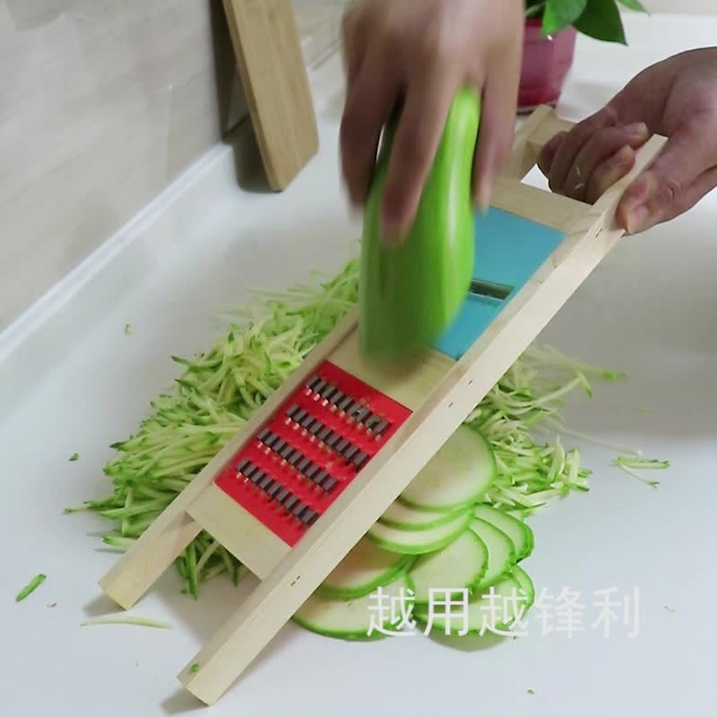 优橙 (切片+擦丝)两用擦子 老式木头擦子切片擦丝两用不锈钢刀刃菜收子土豆丝片多功能切菜器3个起订