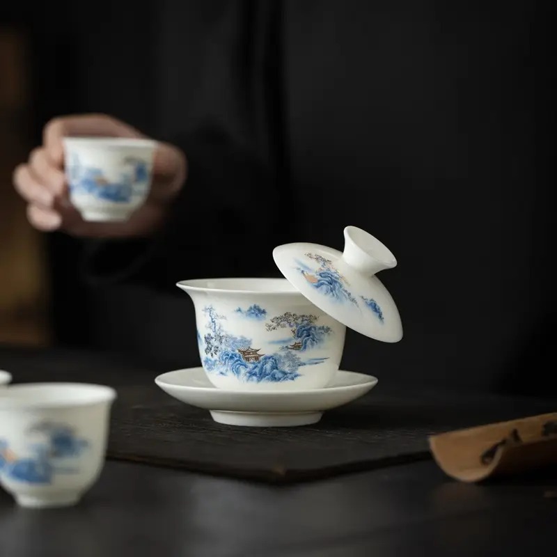 文墨羊脂玉锦绣山河10头功夫茶具套装 WMCT06高清大图