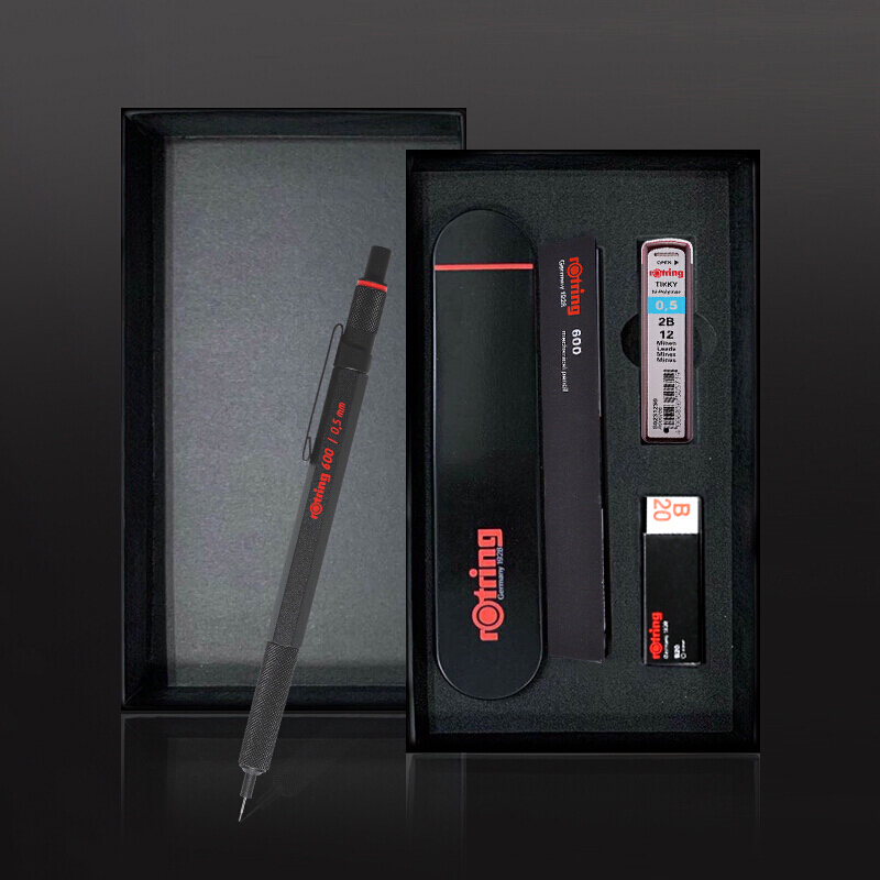 红环(rOtring)自动铅笔 专业绘图工具 金属笔身自动笔600系列 黑色0.7mm礼盒装