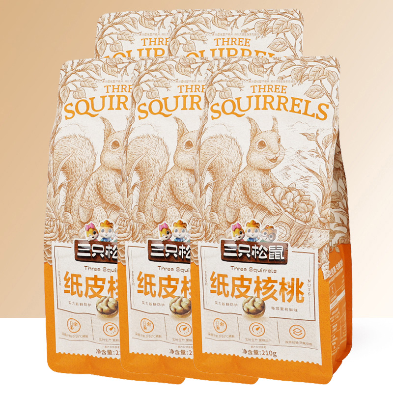 三只松鼠纸皮核桃原味薄皮坚果干果小吃纸皮核桃210g*5袋高清大图
