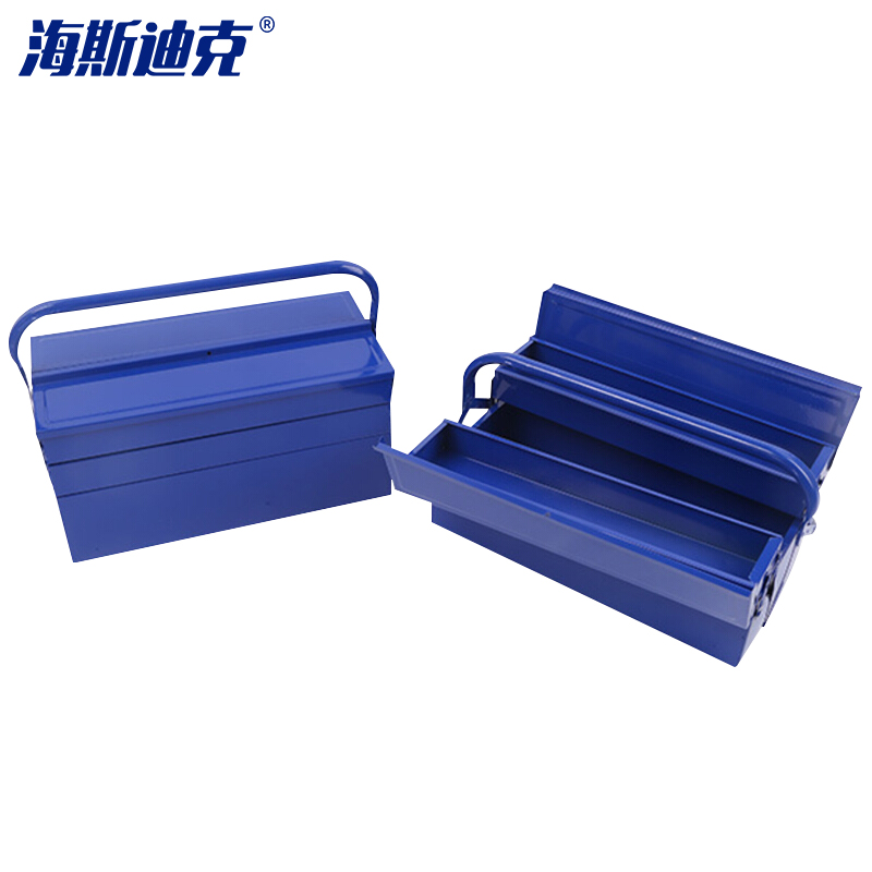 海斯迪克 HKW-30 新款加厚铁皮双层工具箱 大号铁双层400*200*150 多功能手提折叠电工维修工具箱