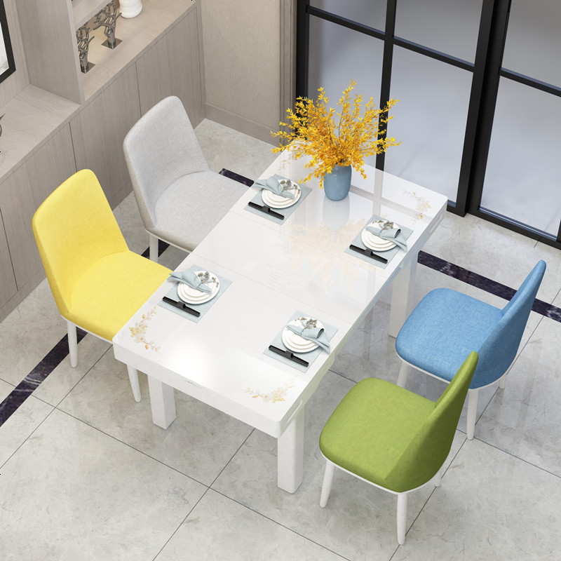 伸缩餐桌椅组合现代简约可折叠4人6长方形家用小户型餐桌带电磁炉 无电磁炉餐桌+彩色椅4把