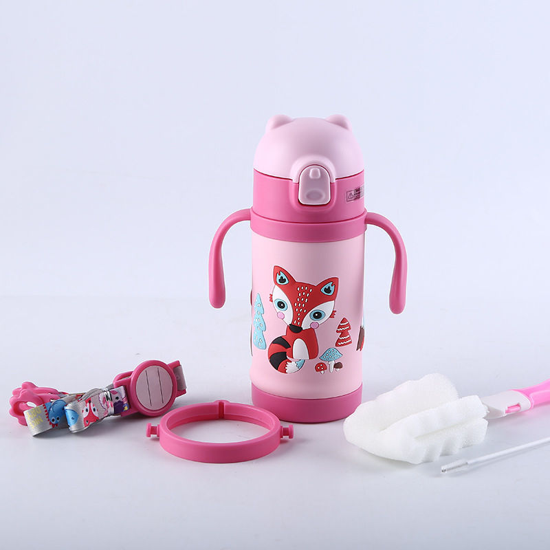 保温杯儿童吸管杯手柄两用硅胶套防摔防漏水壶幼儿园男女学生喝水 冬