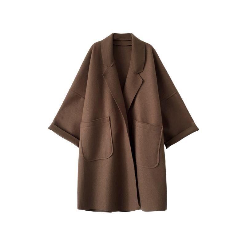 秋冬款宽松oversize廓形毛呢外套女韩版中长款大码茧型呢子大衣女