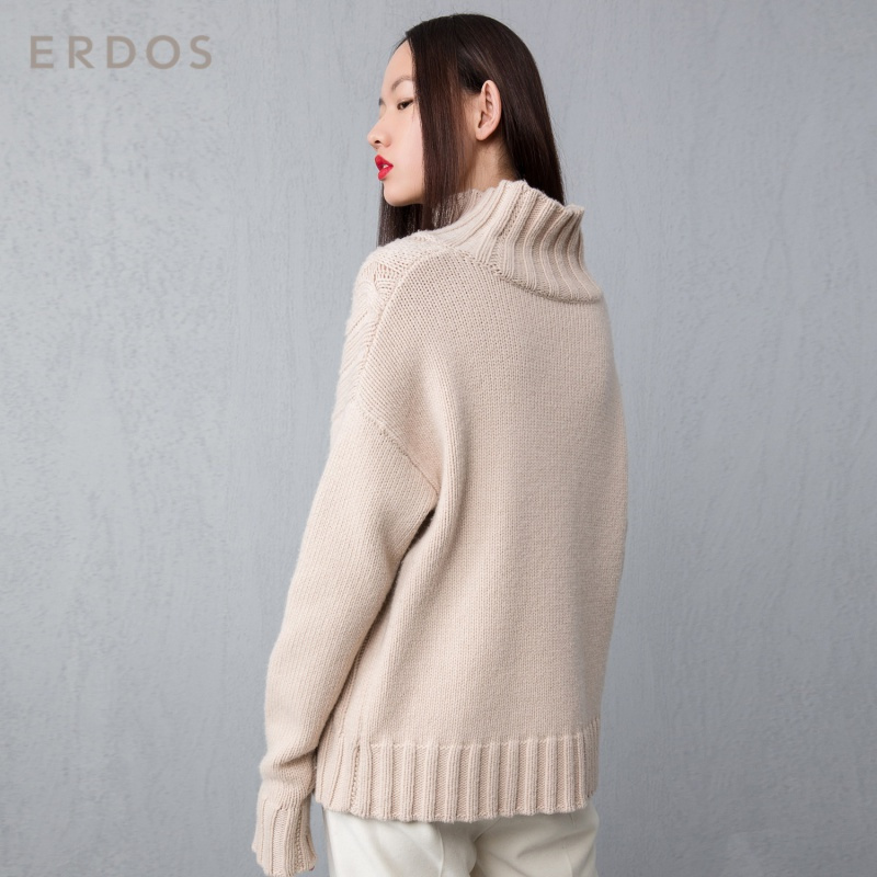 ERDOS 通勤简约半高领纯色山羊绒绞花针织女羊绒针织衫保暖舒适