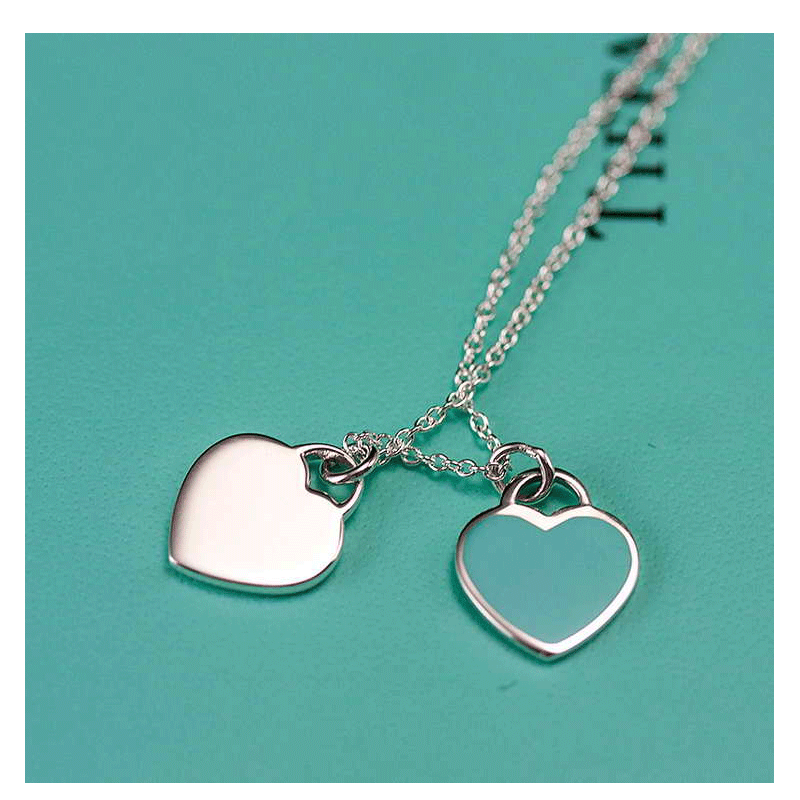 蒂芙尼tiffanycotiffany蒂凡尼925银镶蓝色珐琅蓝心项链爱心形吊坠