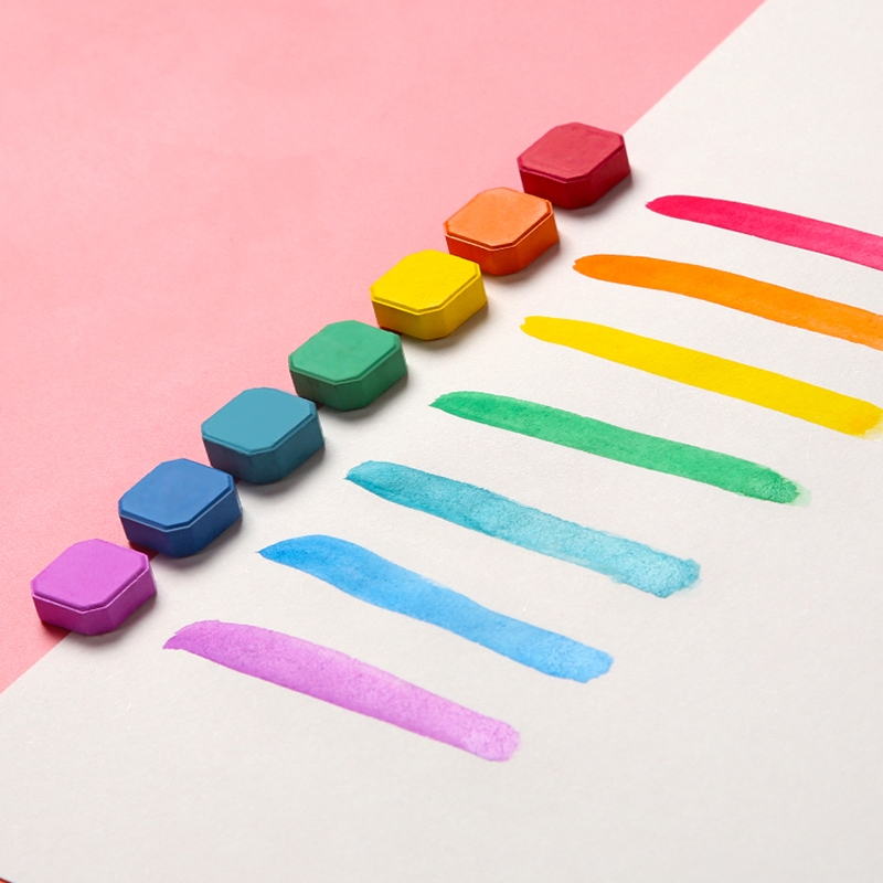 智扣水彩固体颜料36色48色12色专业美术便携带水粉初学者学生手绘画笔