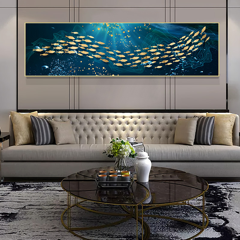 卧室装饰画欧式轻奢床头挂画九鱼图壁画现 奇幻空间(太空银) 50×100cm晶瓷画(晶瓷工艺+金属框)统一发金色边框(需高清大图