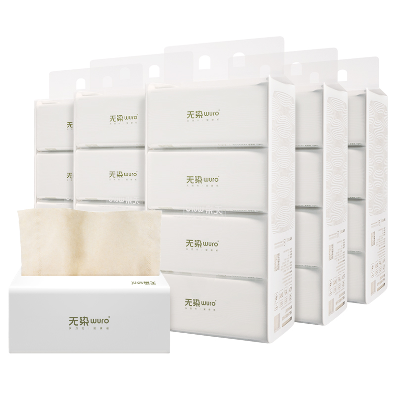 WR001无染天然抑菌竹纤维抽纸 4层115抽*20包 162*190mm 20包/箱