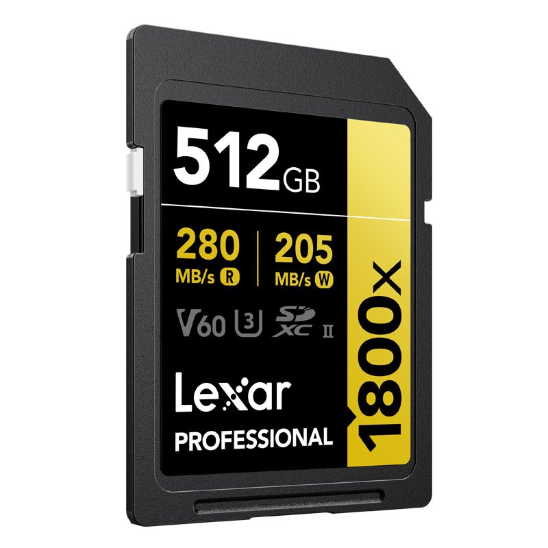 雷克沙(Lexar)SD卡512GB 1800x相机内存卡读280MB/s写205MB/s单反存储卡C10 U3 V60