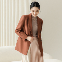 恒源祥西装外套女春秋小个子气质高级感西服简约口袋两粒扣上衣 170/L 砖红