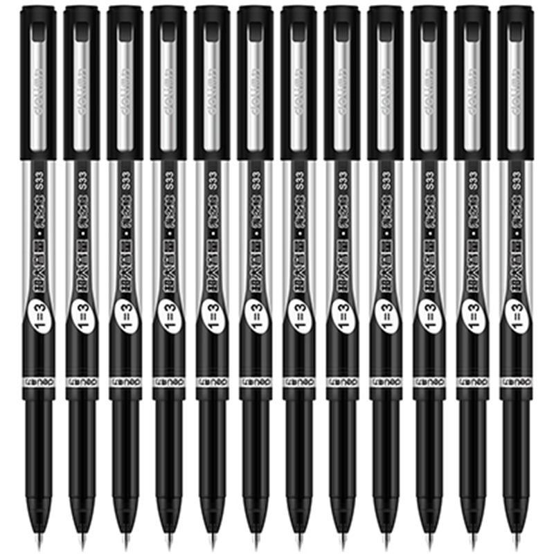 得力(deli)S33大容量中性笔 黑色水笔签字笔 碳素笔12支/盒 0.5MM/0.7mm 黑色大容量中性笔0.5mm