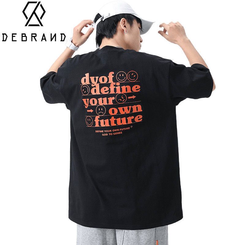 DEBRAND男上衣短袖宽松男重磅t恤印花纯棉夏季男装2022新款体恤男