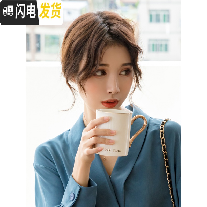 三维工匠ins北欧风马克杯家用简约陶瓷杯子带盖勺创意情侣水杯一对咖啡杯高清大图