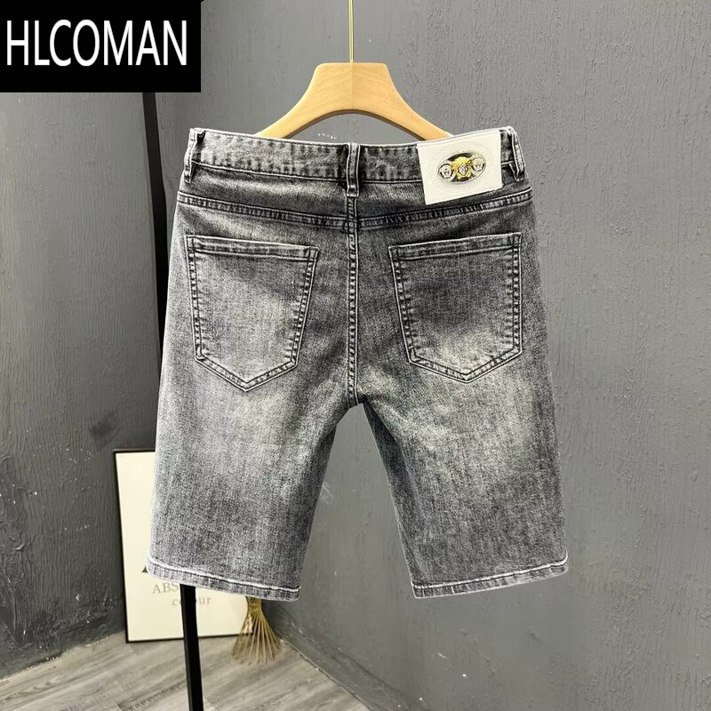 HLCOMAN2024夏季新款男士水洗潮牌烫钻弹力休闲牛仔短裤外穿百搭五分中裤