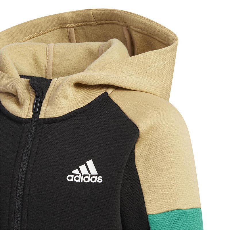 adidas 童装 训练系列 拼色连帽拉链品牌Logo印花图案印花夹克外套 男童 黑色 HM9650