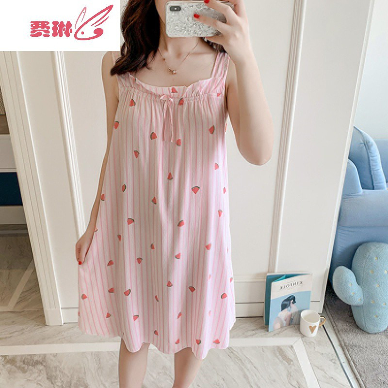 吊带睡裙女士夏季棉绸性感薄款睡衣韩版清新学生公主风家居服费琳