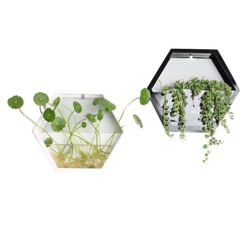 壁挂花盆欧式田园客厅阳台墙上多肉水培植物创意花盆墙壁装饰壁饰 三维工匠 黑色六边形三件套(送绿萝)