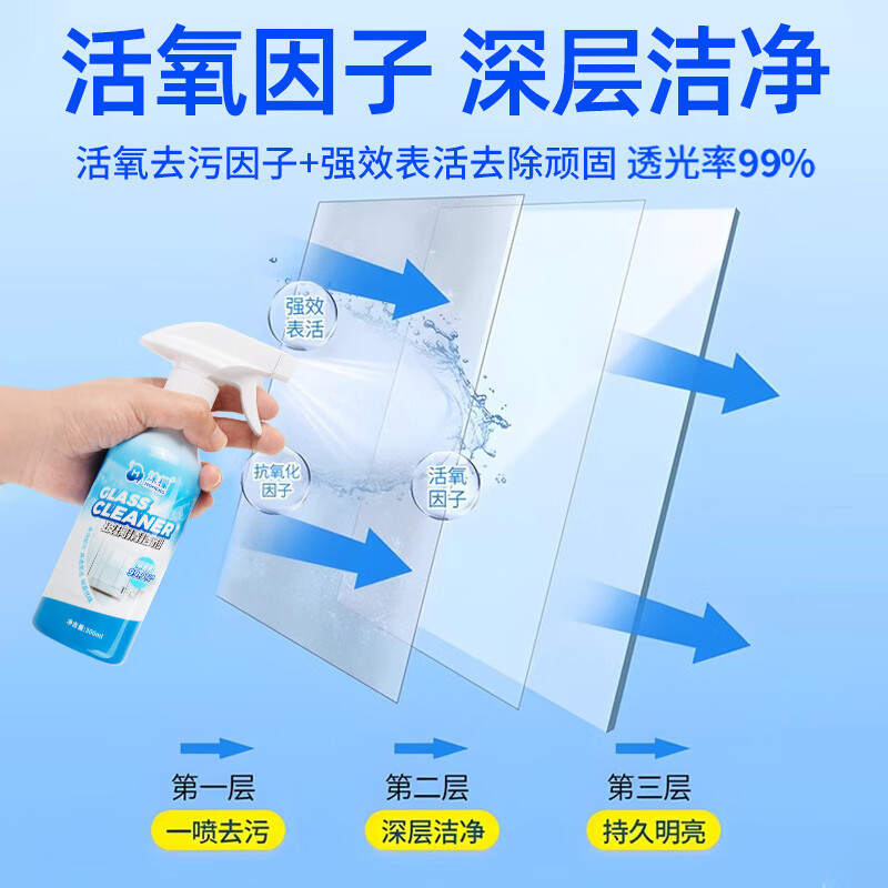 沫檬玻璃清洁剂浴室玻璃强力除垢专用清洗剂窗户镜子多功能擦玻璃神器 1瓶装300ml MMA83-4*1高清大图