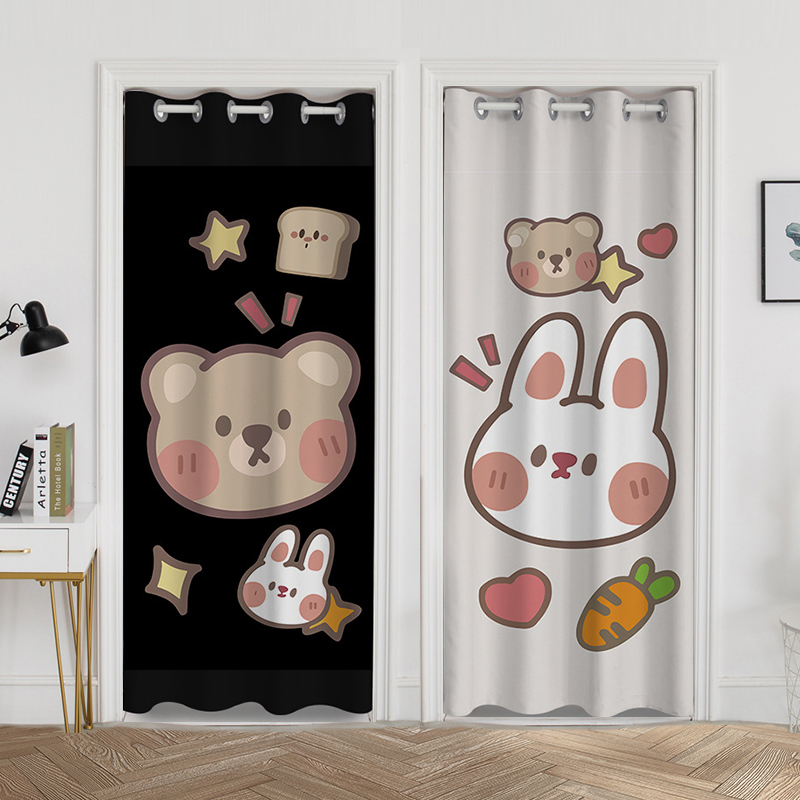 添福运 门帘隔断帘免打孔家用卧室卫生间厨房柜子遮挡布帘子北欧风门帘布艺遮挡窗帘可爱卡通帘子家用卧室厨房卫生间夏季防蚊门帘高清大图