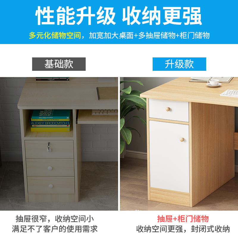 简易电脑台式桌家用办公抽屉带锁写字桌学生书桌现代简约卧室桌子