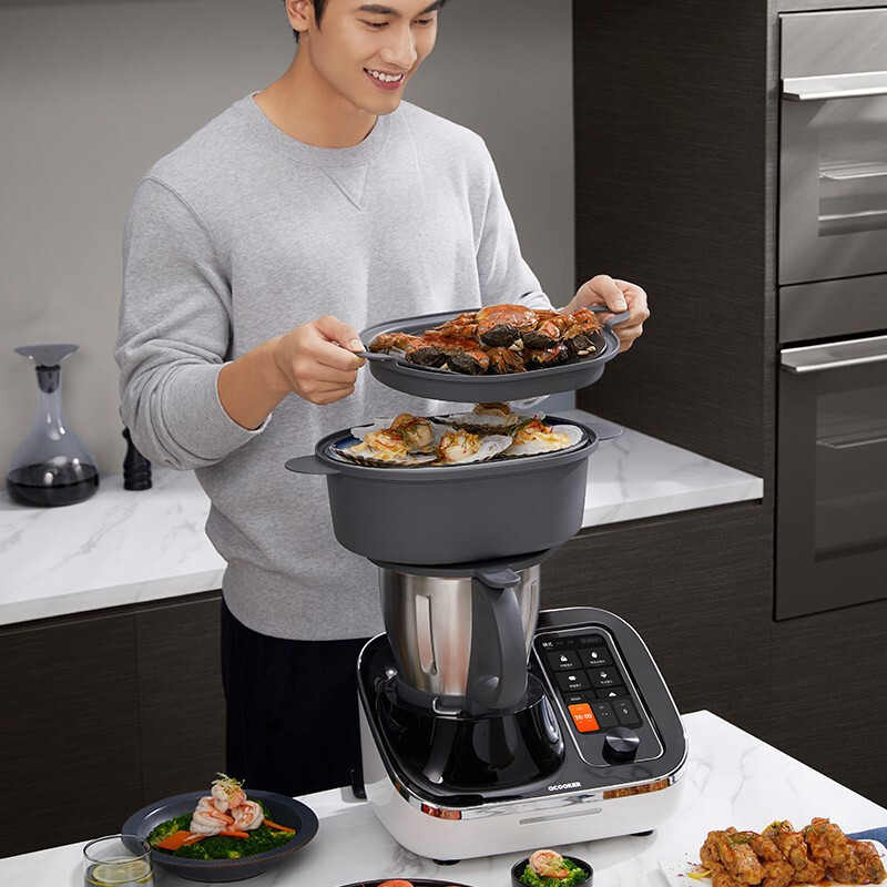 圈厨(QCOOKER)多功能智能料理机无油烟AI智能商用绞肉机研磨机家用全自动炒菜机饭煲电蒸锅切碎机烹饪机器人一体机C2