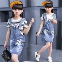 童装儿童牛仔背带裙女童套装2018新款夏装中大童夏季裙子公主韩版