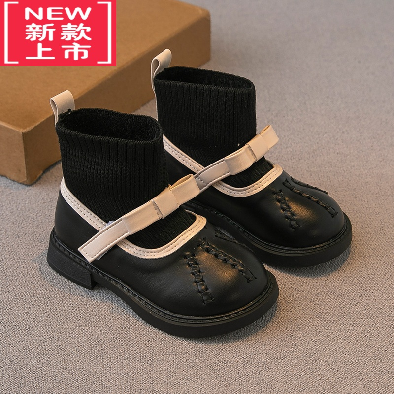 可莉允女童靴子2022冬季新款儿童鞋子二棉加绒袜子靴短靴公主鞋洋气皮鞋