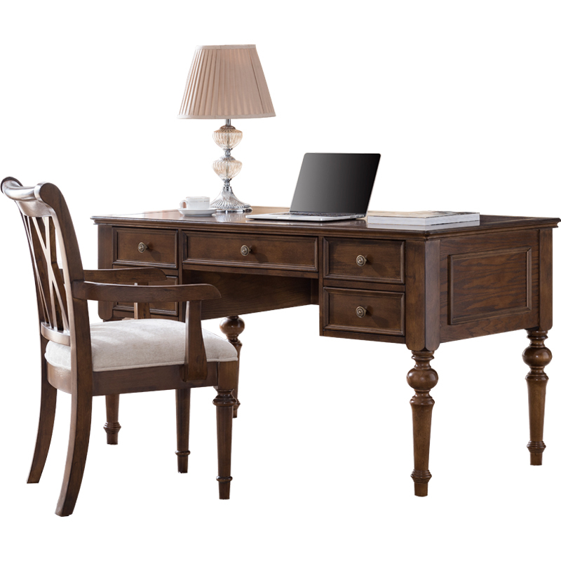 美式书桌闪电客实木办公桌台式电脑桌书桌椅书柜书房套装组合欧式写字