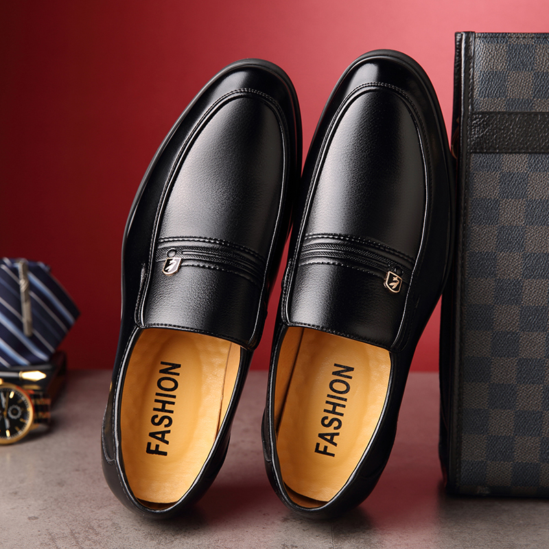 新款真皮男士正装皮鞋套脚柔软圆头商务休闲皮鞋男男软底防滑棉大码