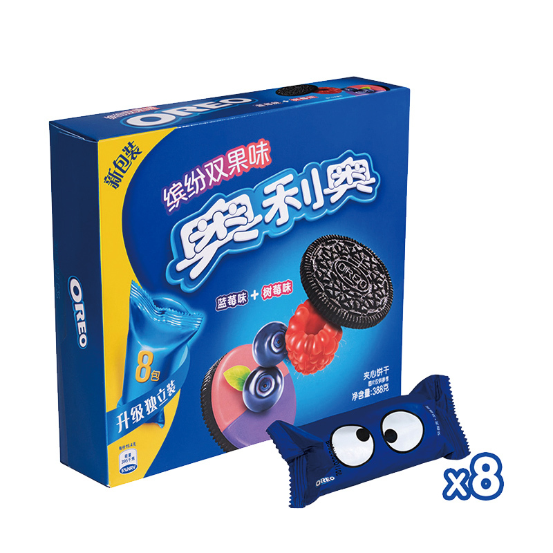 亿滋 奥利奥缤纷双果味夹心饼干蓝莓味+树莓味388g 夹心饼干小包装儿童休闲零食盒装