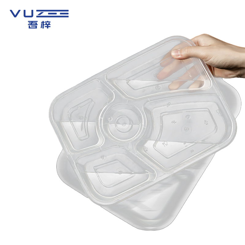 吾梓 一次性五格餐盒 透明打包饭盒 1000ml*150个/箱高清大图