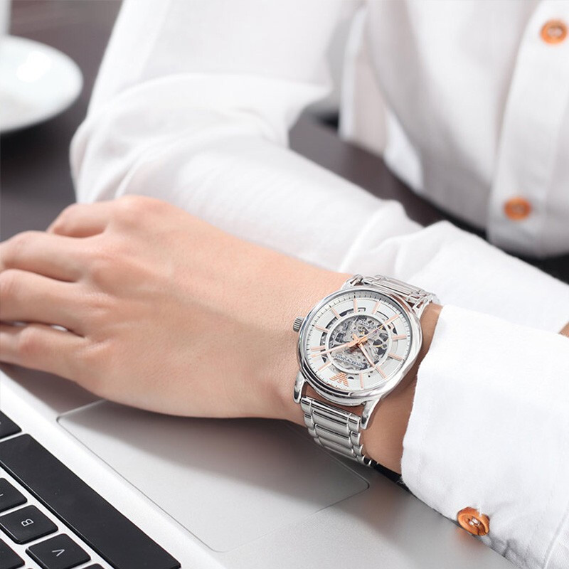 emporioarmani阿玛尼时尚手表男钢带镂空机械手表男ar1980