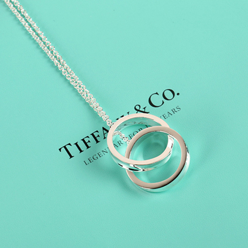 直营tiffanyco蒂芙尼925银欧美风格小号女士经典双环扣吊坠项链送恋人