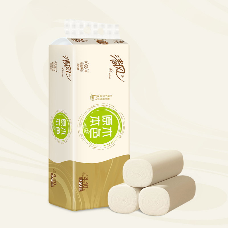 清风原木本色无芯卷纸4层75克10卷实惠装卷筒纸卫生纸