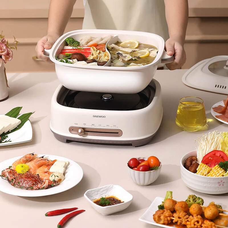 大宇家用6l大容量鸳鸯锅多功能分体式锅电火锅dyzg6l16暖阳白