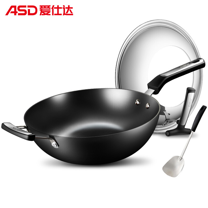 爱仕达(ASD) 32CM精铁炒锅无涂层锈不了爆炒铁锅明火燃气灶电磁炉适用家用平底炒菜锅厨房锅具WG8332QB
