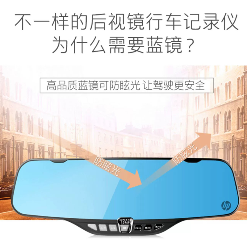 惠普后视镜行车记录仪 安霸A7 1296P高清夜视停车监控 hp F710 官方套餐+32G