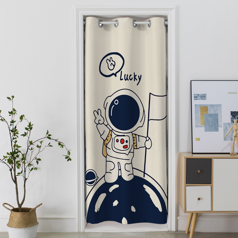 幸福派 门帘隔断帘免打孔家用卧室卫生间厨房柜子遮挡布帘子北欧风门帘布艺遮挡窗帘隔断帘帘子家用卧室厨房卫生间夏季防蚊门帘 Q32宇航员 宽120*高190cm（门宽60-80cm）