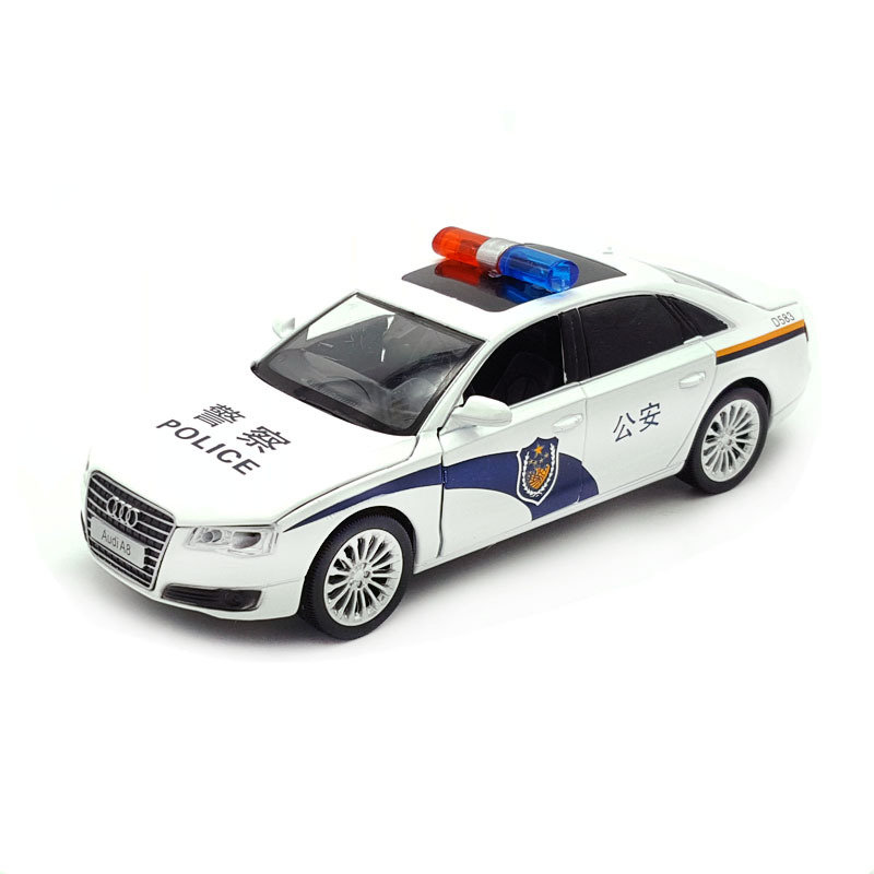 奥迪a8警车合金汽车模型生日蛋糕摆件仿真金属声光回力玩具警察车