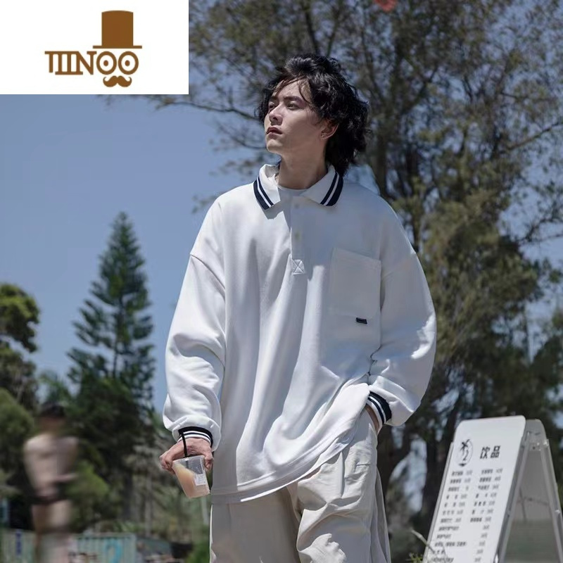 YANXU日系cityboy藏青色卫衣男女ins潮牌polo衫长袖美式复古外套