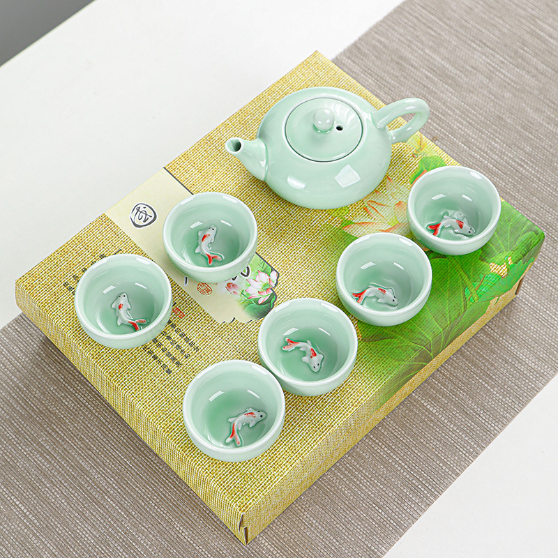 华普思德化陶瓷青瓷龙壶茶具套装茶具套组伴手礼个人礼品 龙壶青瓷-一壶两杯高清大图