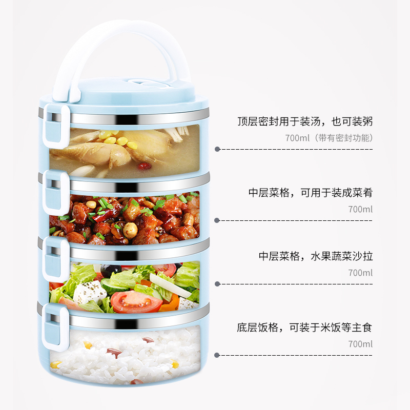 不绣钢保温饭盒上班族保温桶便携烘焙精灵学生儿童便当盒分隔型餐盒套装 粉色三格(送餐具)