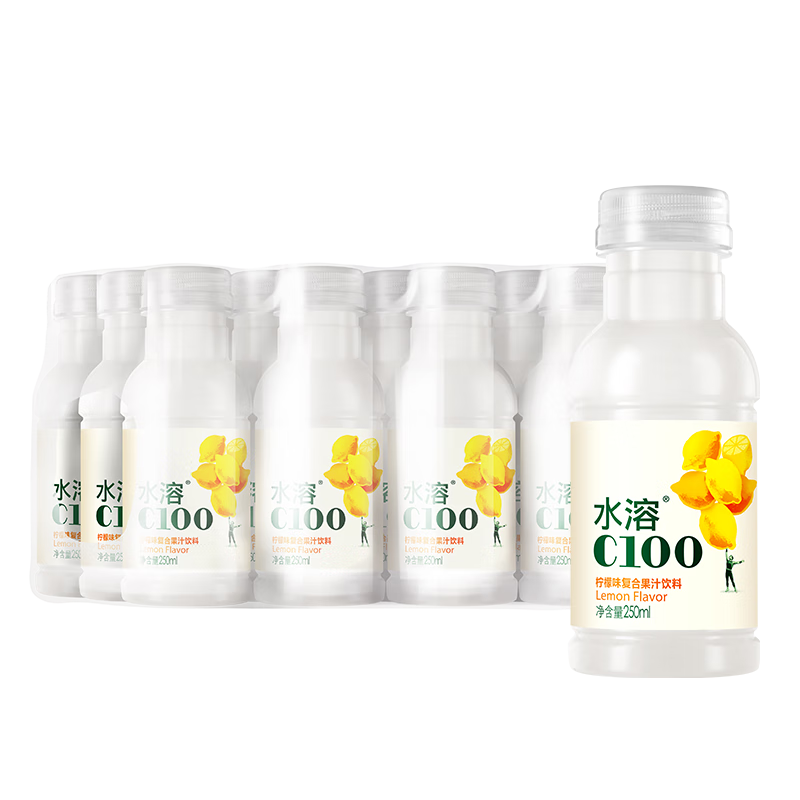 农夫山泉水溶C100迷你小瓶装250ml柠檬味复合果汁夏季饮料整箱 250ml*12瓶
