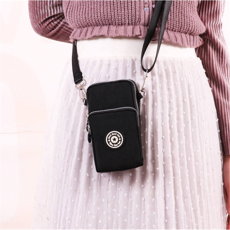 夏天手机包女斜挎迷你小包包竖款装手机袋子挂脖布袋便携零钱包浅玫红