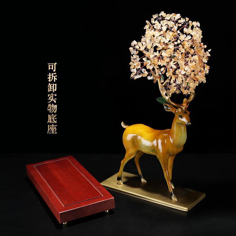 铜鹿摆件一对水晶梅花鹿新中式客厅酒柜家居装饰品鹿摆件_537_622