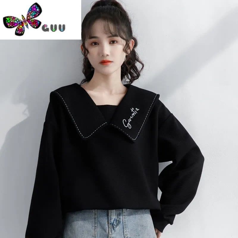 语娄2-300斤正肩卫衣女2023新款刺绣薄款娃娃领显瘦上衣胖mm图片