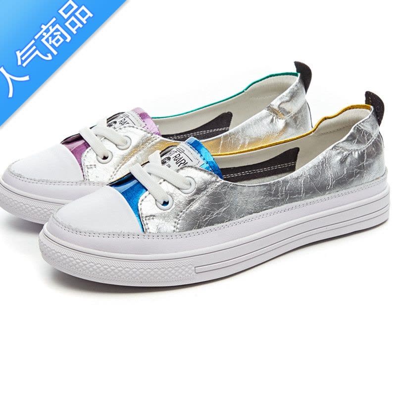 SUNTEK浅口小白鞋女一脚蹬2023新款休闲女鞋透气百搭潮板鞋鸳鸯单鞋图片